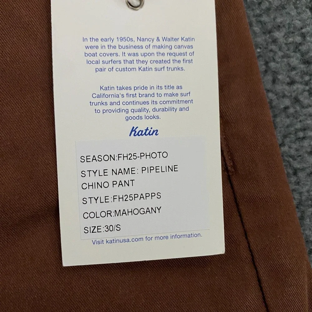 Katin Pipeline Pant size Small Mahogany Brown Elastic Waist Drawstring Chino